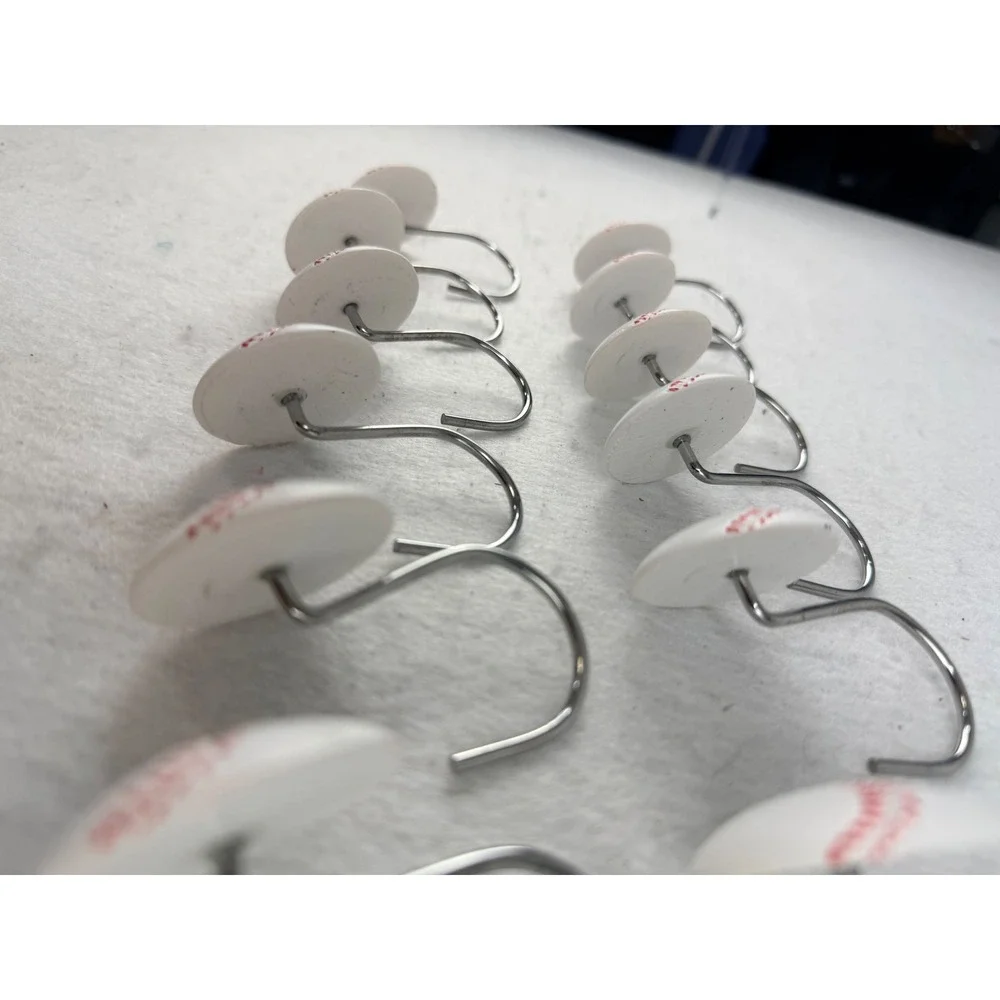 Set of 12 Baseball Shower Curtain Hooks White Red Stitching Sports Theme Decor